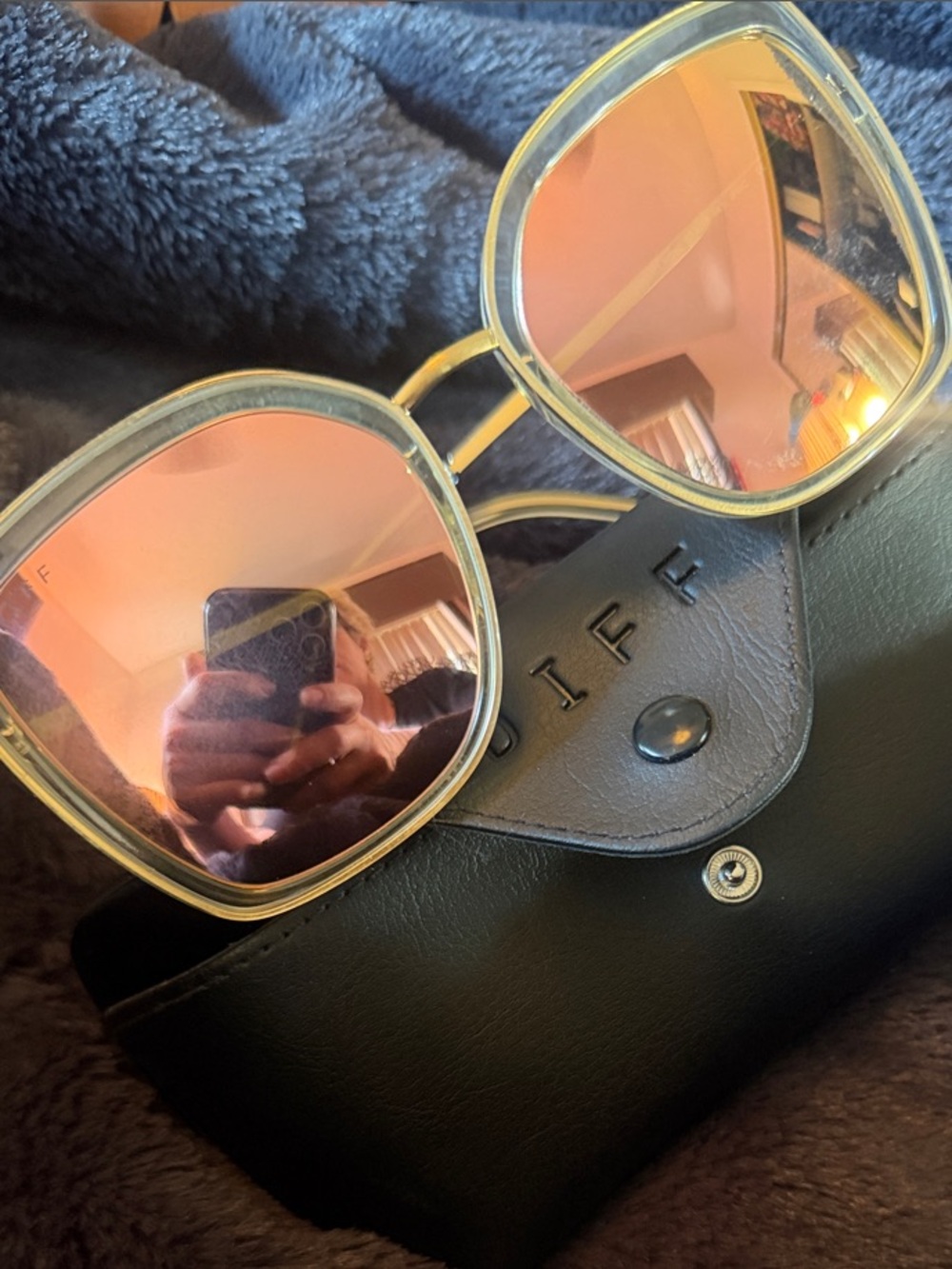 DIFF Eyewear Clarisse Oversized Cat Eye Sunglasses Gold Clear 57mm + Case